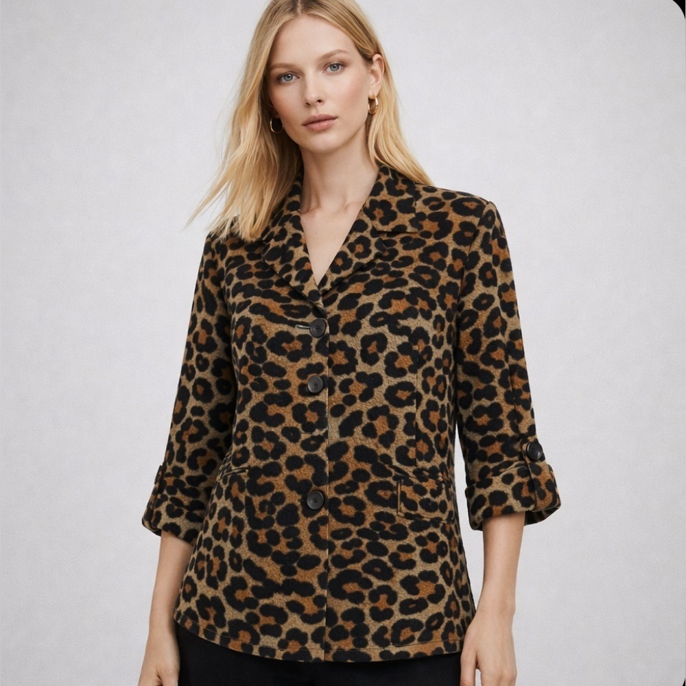 Luii Anthro NWT Wool Blend Leopard Print Jacket Career Casual Blk/Tan Size M